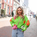 Trui bloemen neon groen