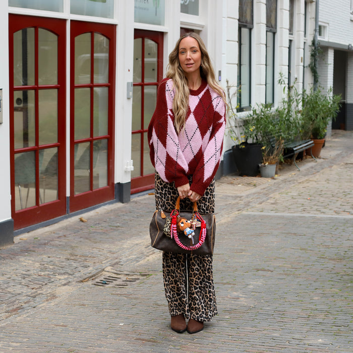 Trui geruit roze burgundy