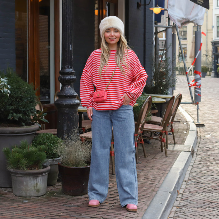 Trui Isabella streep roze rood