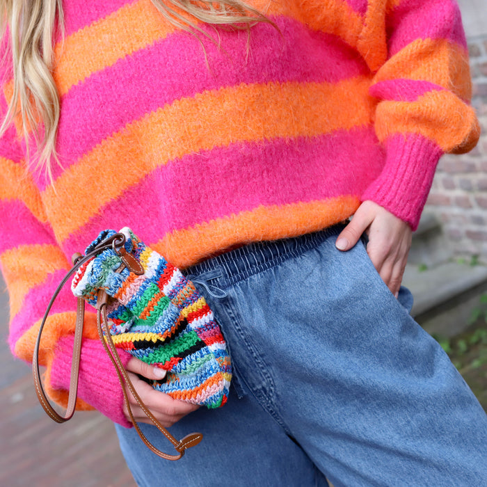 Trui streep Lucia oranje fuchsia