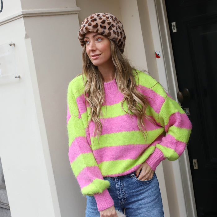 Trui streep Lucia roze lime