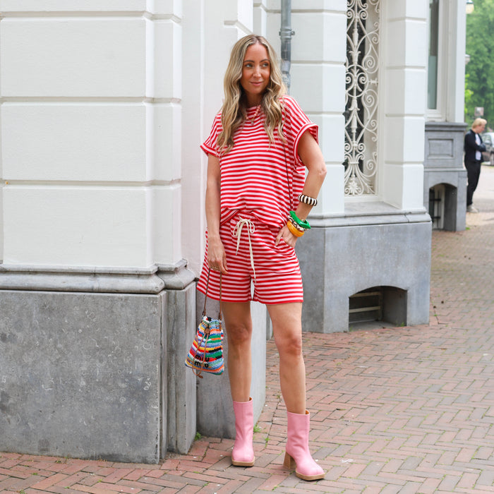 Two piece set streep roze rood