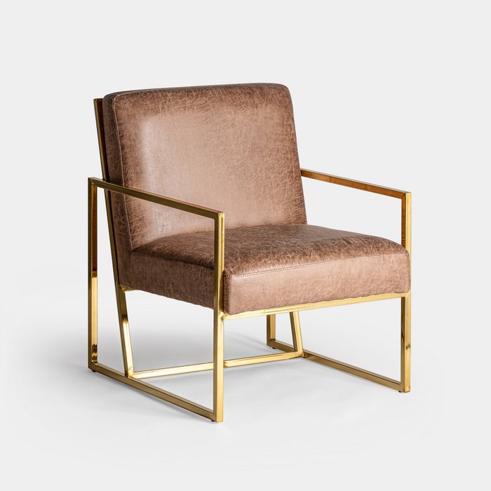 UNICORN Armchair faux leather brown gold length 66cm width 77cm height 84cm