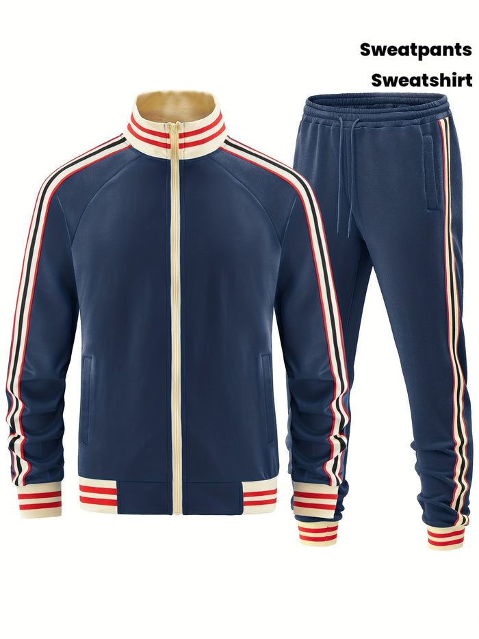 UNICORN Autumn Webbing Stripe Set, Stand Collar Zippered Sweatshirt s m l xl xxl xxxl