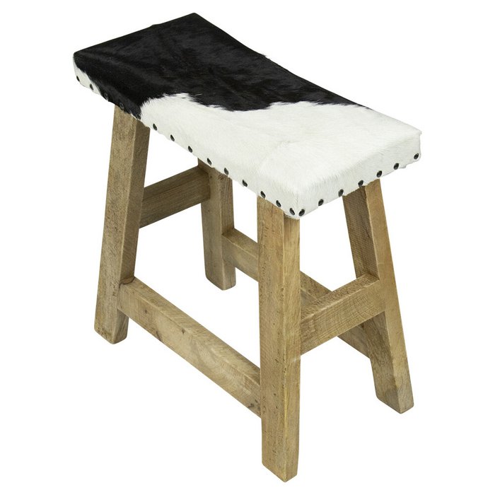 UNICORN Benches decorative wood cow leather black and white 46 cm
