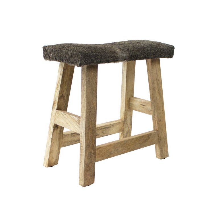 UNICORN Benches decorative wood cow leather gray 46cm