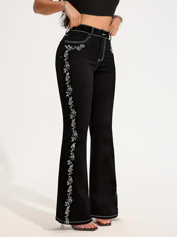UNICORN Black Embroidered Women Denim Long Pants xs s m l xl