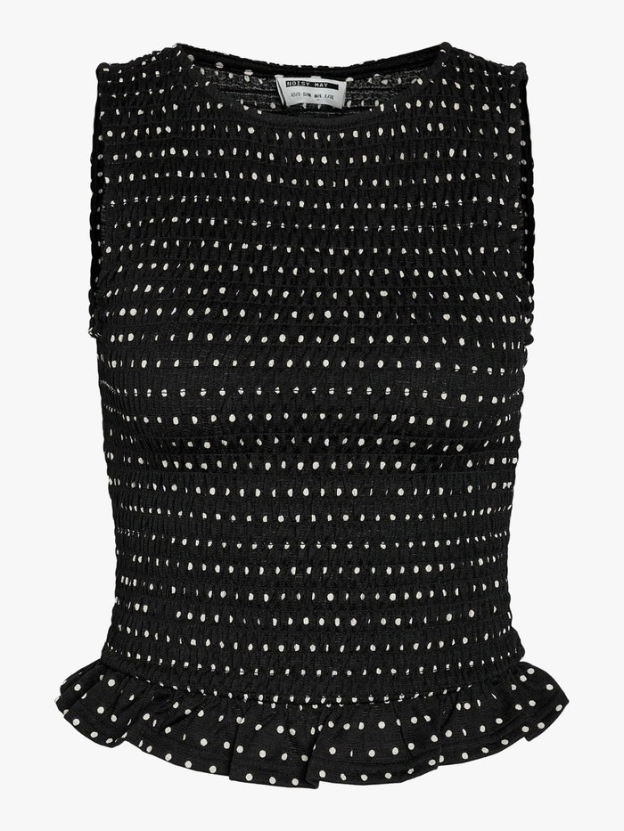 UNICORN Black smock top with white polka dots trendy women's top with ruffles xs s m l xl