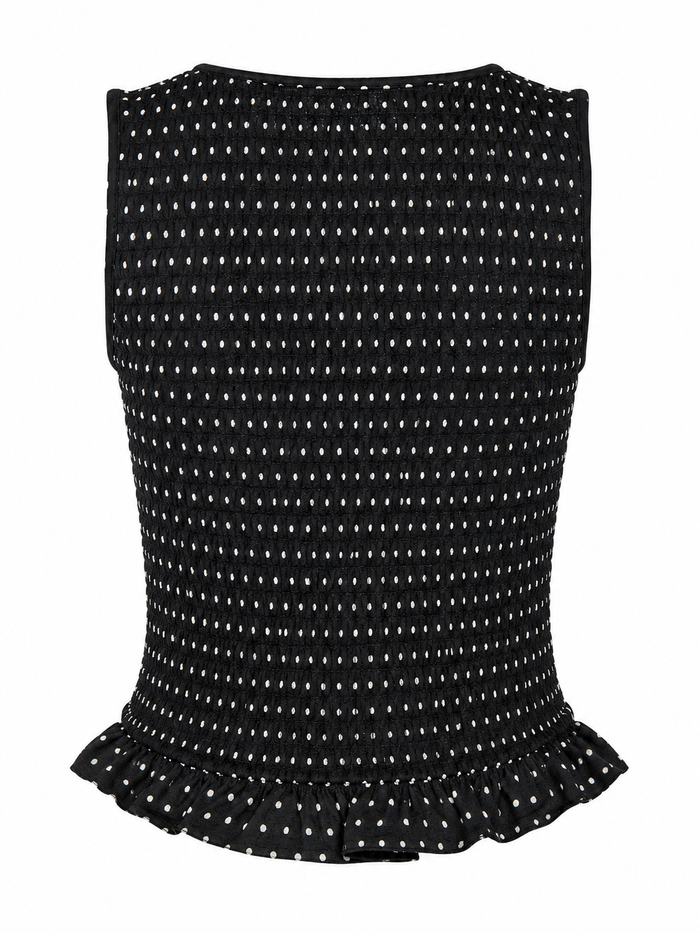 UNICORN Black smock top with white polka dots trendy women's top with ruffles xs s m l xl
