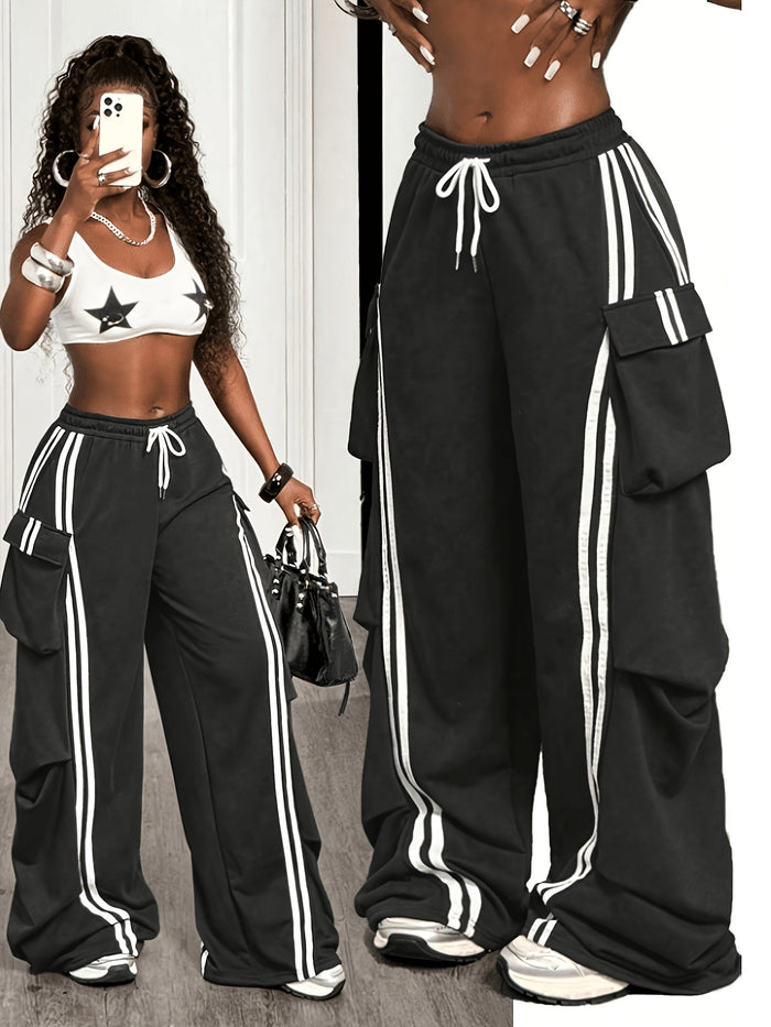 UNICORN Cargo Wide Leg Pants with Drawstring Waist, Loose Straight Street Style s m l xl xxl