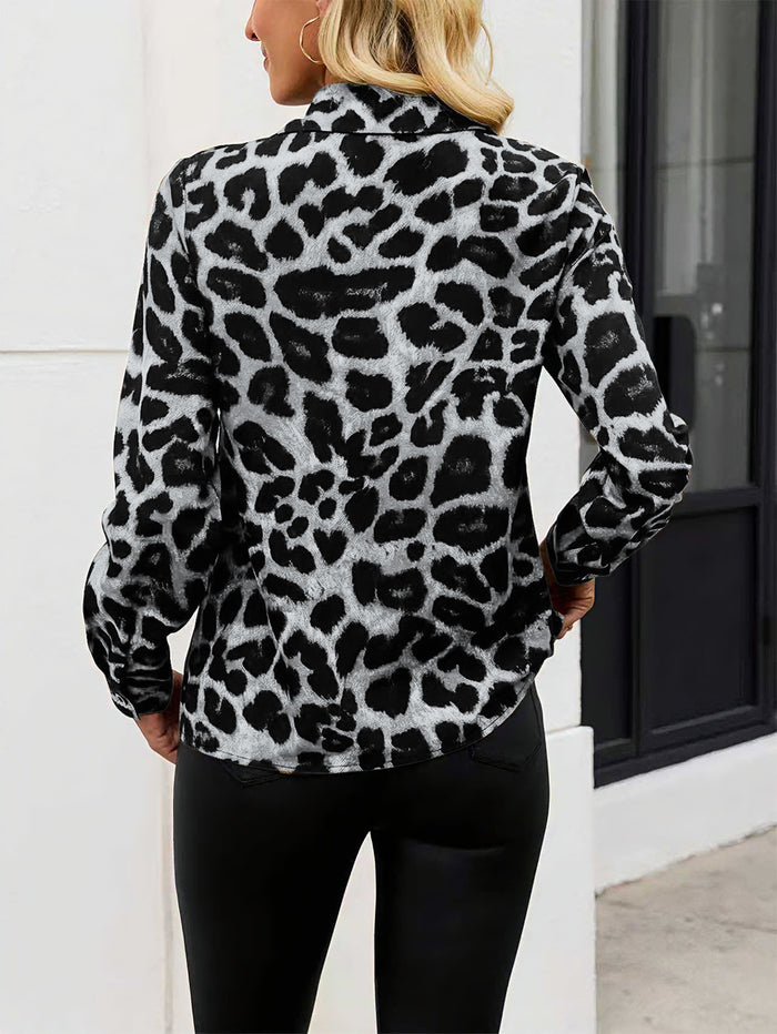 UNICORN Casual Long-Sleeve Shirt with Leopard Print Polo Collar And Buttons s m l xl xxl