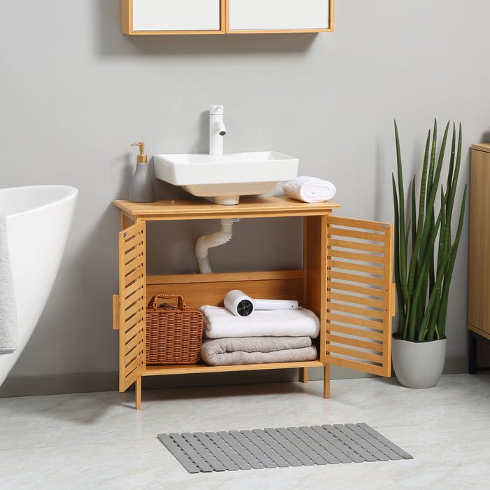 UNICORN Cleanline Bathroom Bamboo Furniture Under Sink Cabinet 2 Doors