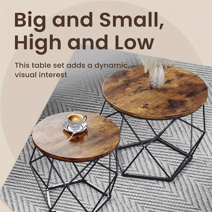 UNICORN Coffee Tables, Set of 2 Side Tables, Robust Steel Frame Brown Black White