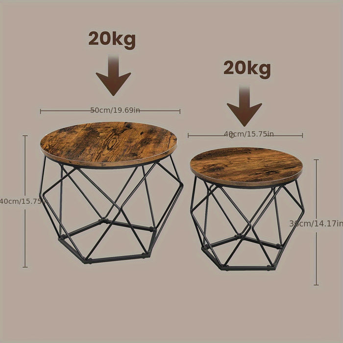 UNICORN Coffee Tables, Set of 2 Side Tables, Robust Steel Frame Brown Black White