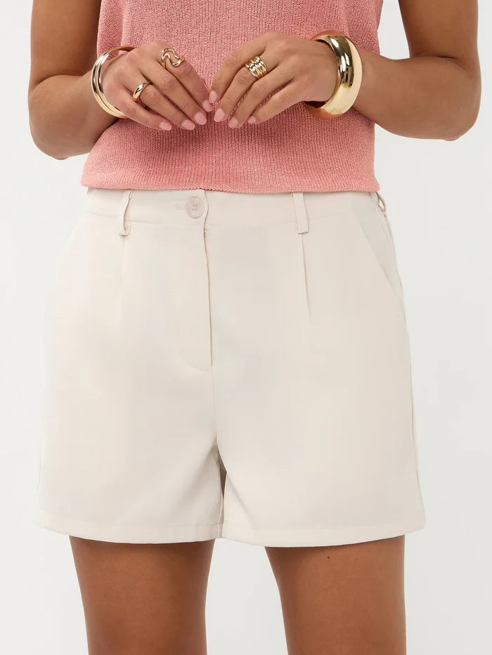 UNICORN Dames Crème Ecru Short Elegante High Waist Short met Plooien xs s m l xl