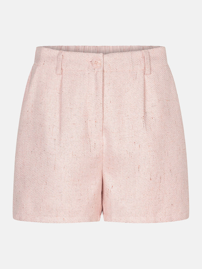 UNICORN Dames Roze Tweed Short – Elegante High Waist Short met Luxe Structuur xs s m l xl