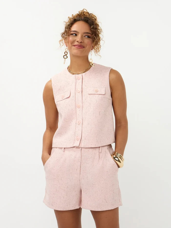 UNICORN Dames Roze Tweed Short – Elegante High Waist Short met Luxe Structuur xs s m l xl