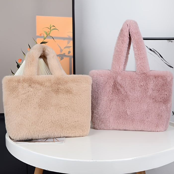 UNICORN Fashion Womens Large Capacity Faux Fur Handbag with Makeup Pouch