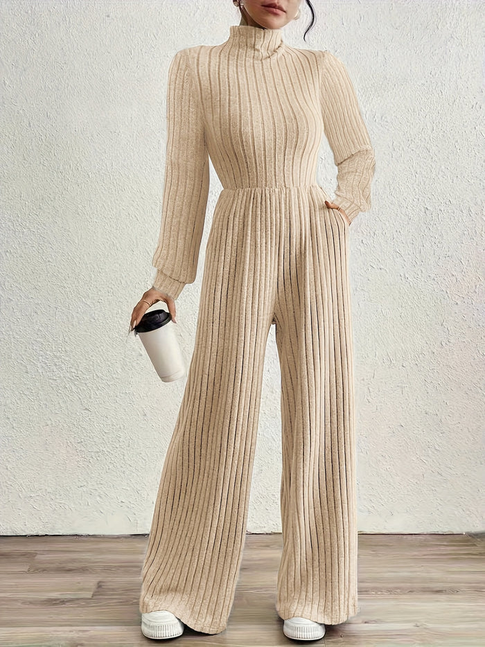 UNICORN High Neck Long Sleeve Versatile Womens Jumpsuit Solid Color s m l xl