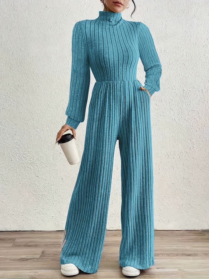 UNICORN High Neck Long Sleeve Versatile Womens Jumpsuit Solid Color s m l xl