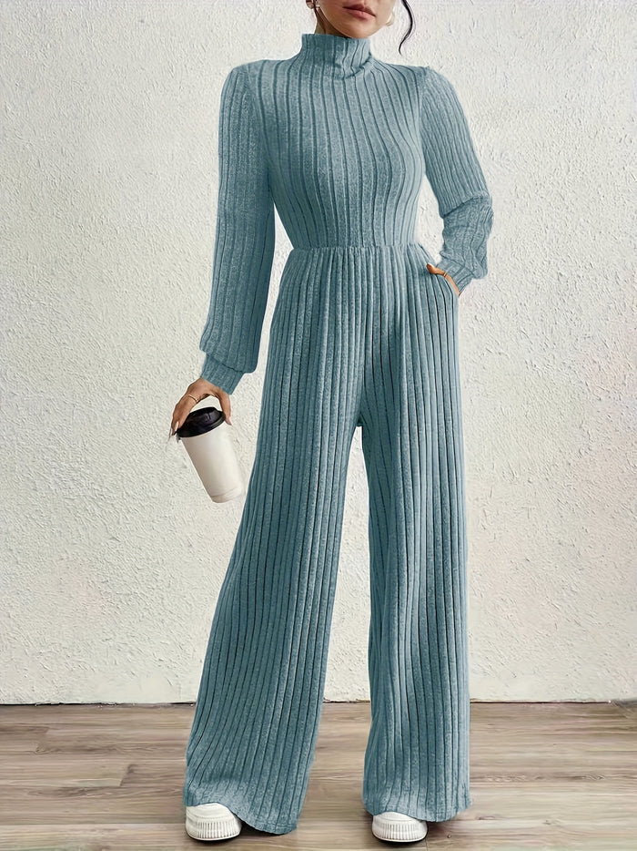 UNICORN High Neck Long Sleeve Versatile Womens Jumpsuit Solid Color s m l xl