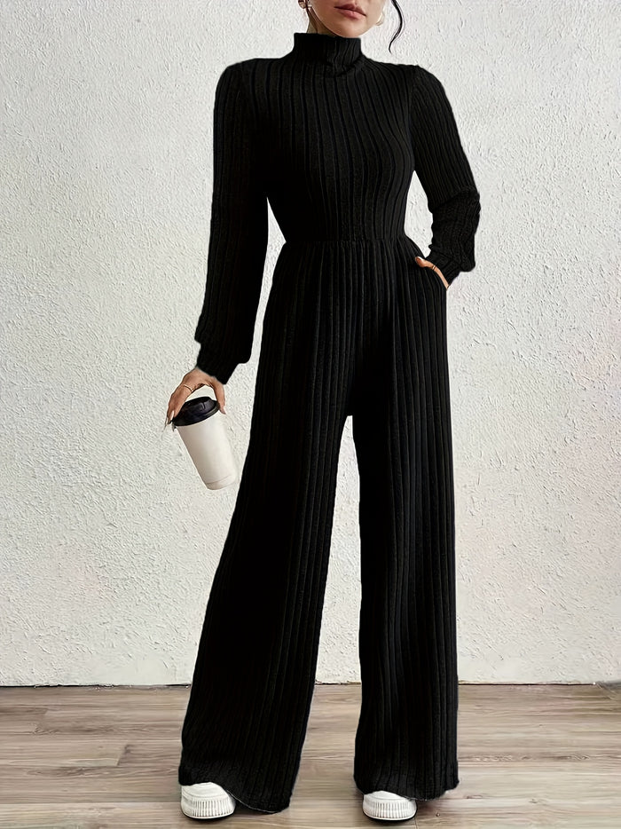 UNICORN High Neck Long Sleeve Versatile Womens Jumpsuit Solid Color s m l xl
