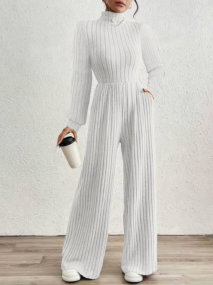 UNICORN High Neck Long Sleeve Versatile Womens Jumpsuit Solid Color s m l xl