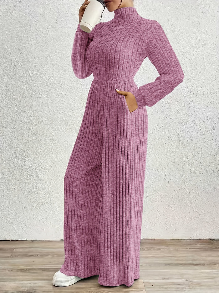 UNICORN High Neck Long Sleeve Versatile Womens Jumpsuit Solid Color s m l xl