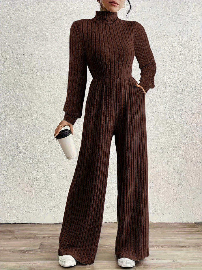 UNICORN High Neck Long Sleeve Versatile Womens Jumpsuit Solid Color s m l xl