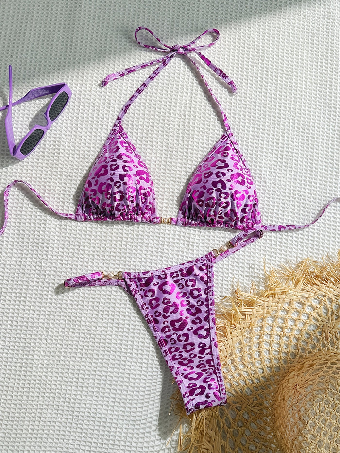UNICORN Leopard Print Halter Neck Bikini Set, 2pcs, Ideal for Vacation xs s m l