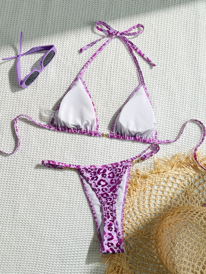 UNICORN Leopard Print Halter Neck Bikini Set, 2pcs, Ideal for Vacation xs s m l