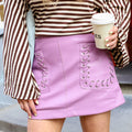 UNICORN lilac leather look mini skirt with lace-up details trendy & edgy xs s m l xl