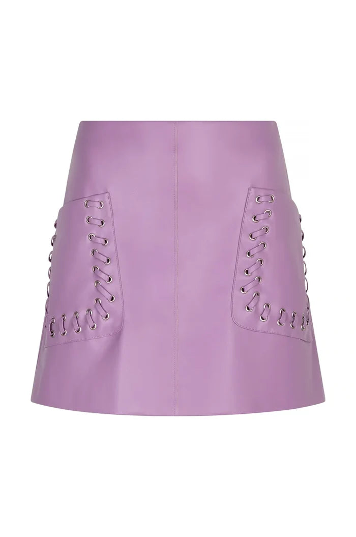 UNICORN lilac leather look mini skirt with lace-up details trendy & edgy xs s m l xl