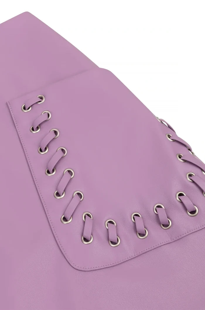 UNICORN lilac leather look mini skirt with lace-up details trendy & edgy xs s m l xl