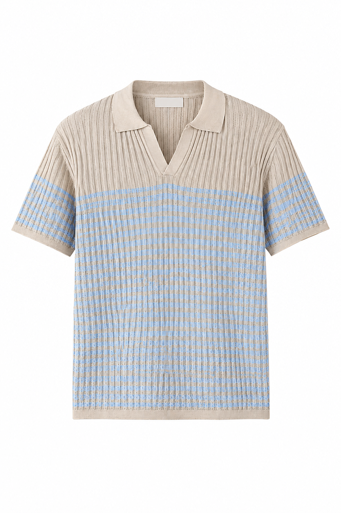 UNICORN Men's polo shirt rib knit sweater pattern beige light blue xs s m l