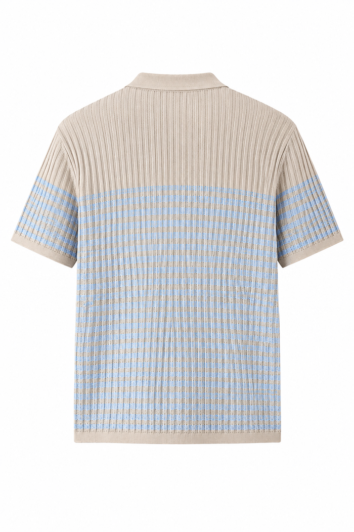 UNICORN Men's polo shirt rib knit sweater pattern beige light blue xs s m l