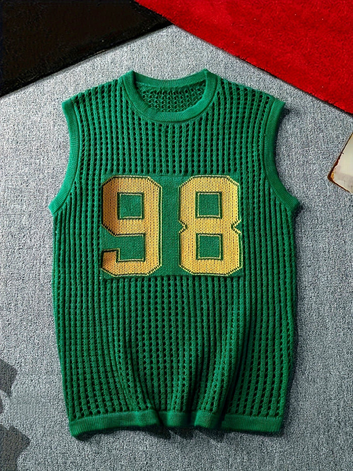 UNICORN Men'S Summer Hollowed-Out Knitted Vest with a Number Pattern s m l xl xxl