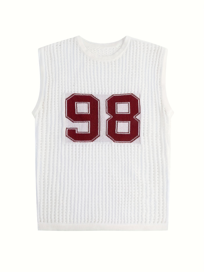 UNICORN Men'S Summer Hollowed-Out Knitted Vest with a Number Pattern s m l xl xxl