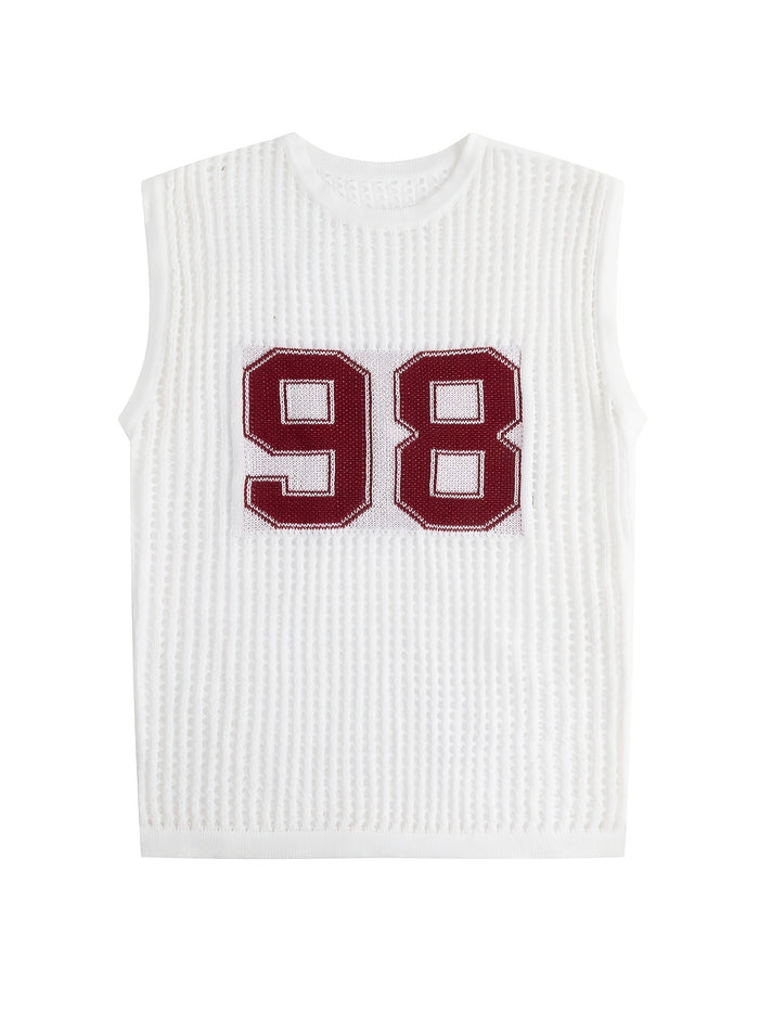 UNICORN Men'S Summer Hollowed-Out Knitted Vest with a Number Pattern s m l xl xxl