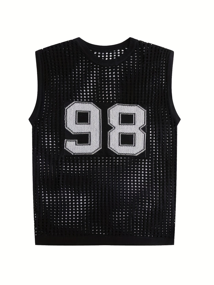 UNICORN Men'S Summer Hollowed-Out Knitted Vest with a Number Pattern s m l xl xxl