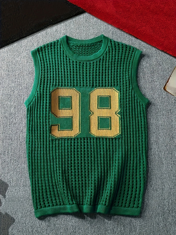 UNICORN Men'S Summer Hollowed-Out Knitted Vest with a Number Pattern s m l xl xxl