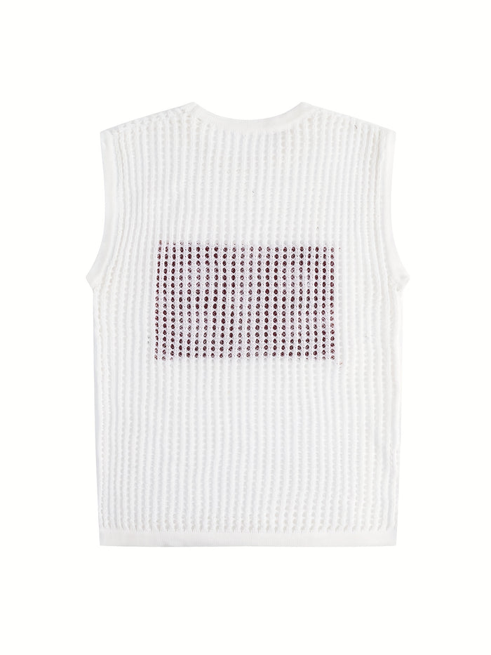UNICORN Men'S Summer Hollowed-Out Knitted Vest with a Number Pattern s m l xl xxl