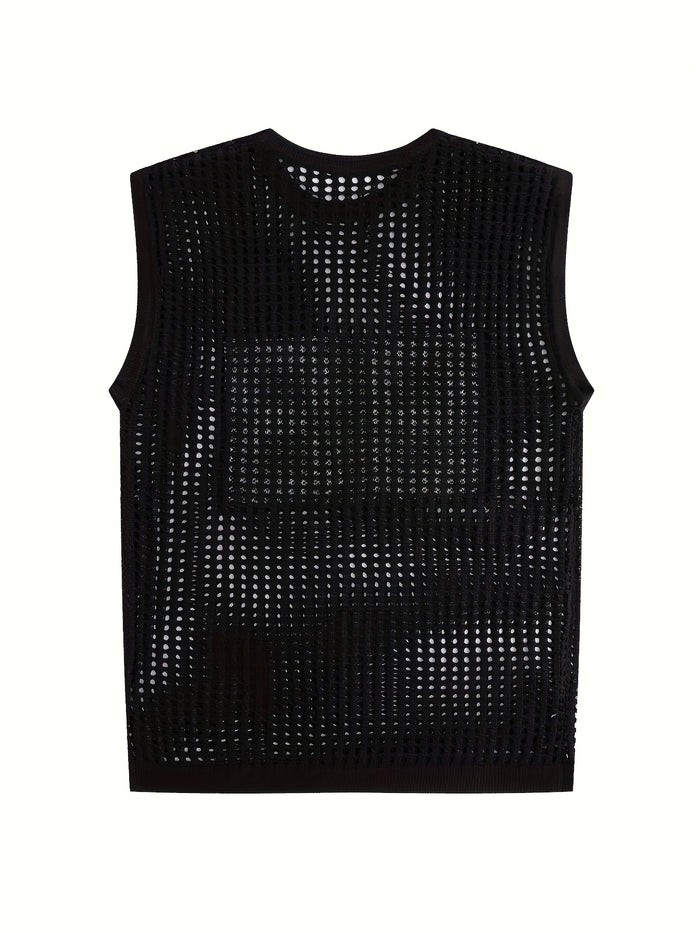 UNICORN Men'S Summer Hollowed-Out Knitted Vest with a Number Pattern s m l xl xxl