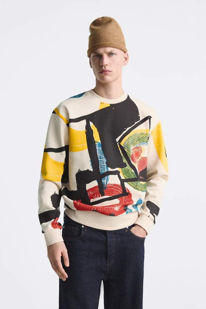 UNICORN Men's sweater beige graphic print by Picasso s m l xl