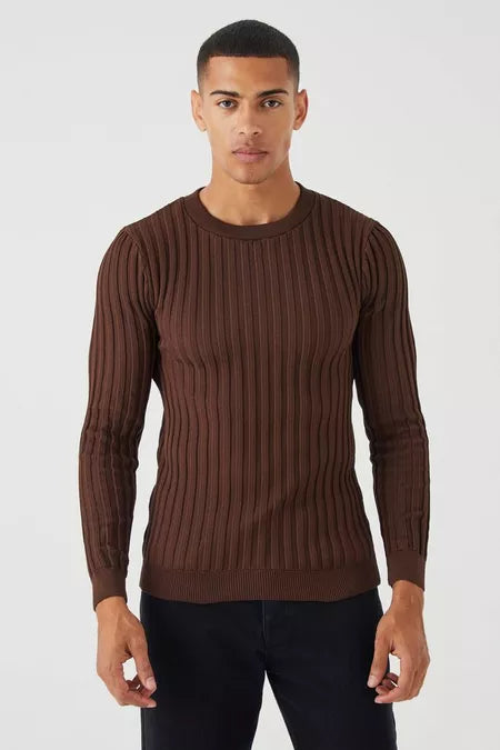 UNICORN Men's sweater ribbed brown xs s m l xl