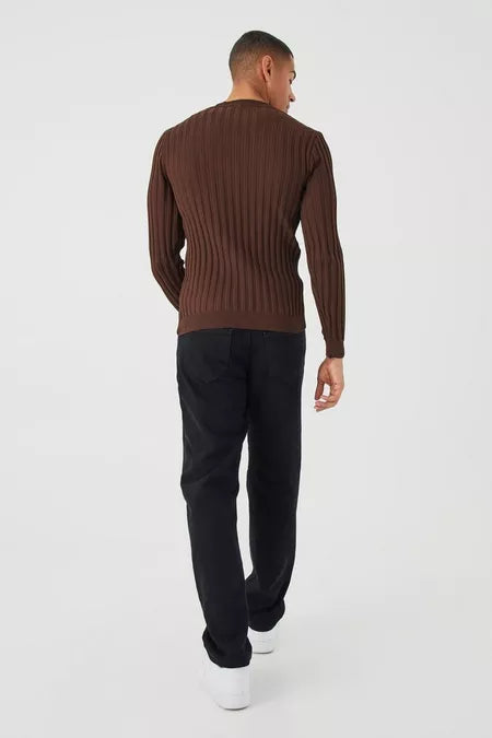 UNICORN Men's sweater ribbed brown xs s m l xl