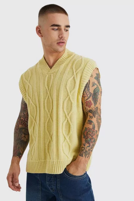 UNICORN Men's sweater vest ribbed yellow s m l xl