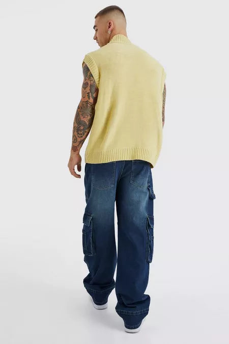 UNICORN Men's sweater vest ribbed yellow s m l xl