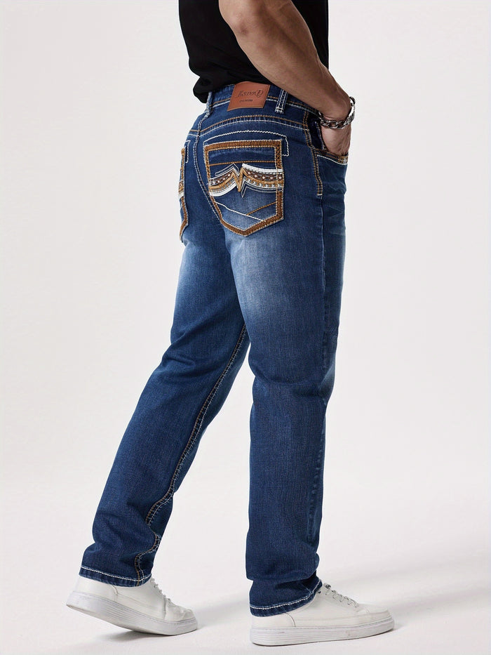 UNICORN Men'S Thick Line Embroidered Stretchy Washed Denim Pants s m l xl xxl
