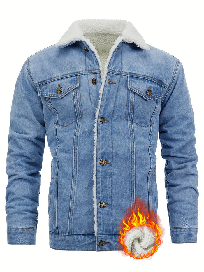 UNICORN Men'S Thickened Fleece-Lined Winter Warm Denim Jacket s m l xl xxl